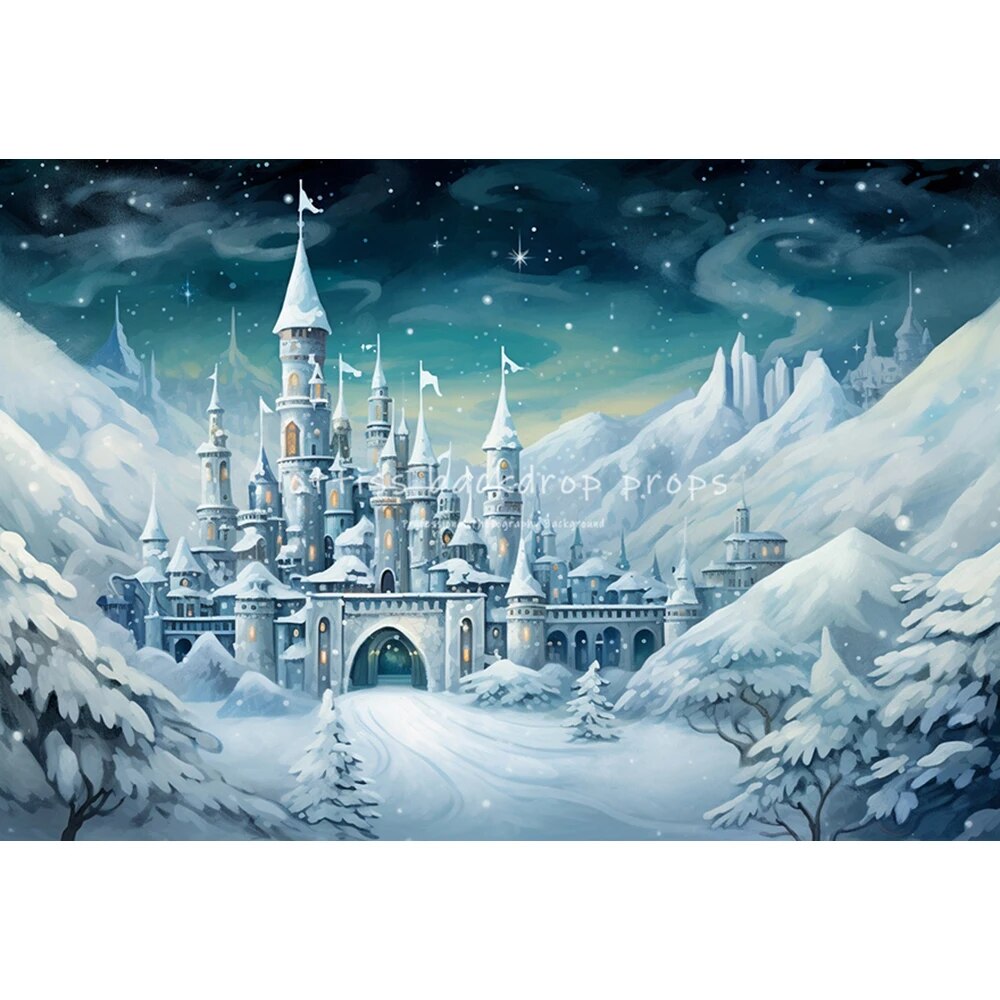 Snowy Castle Backdrops Kids Baby Photography Props Child Adult Photocall Decors Winter Snowflake Forest Background