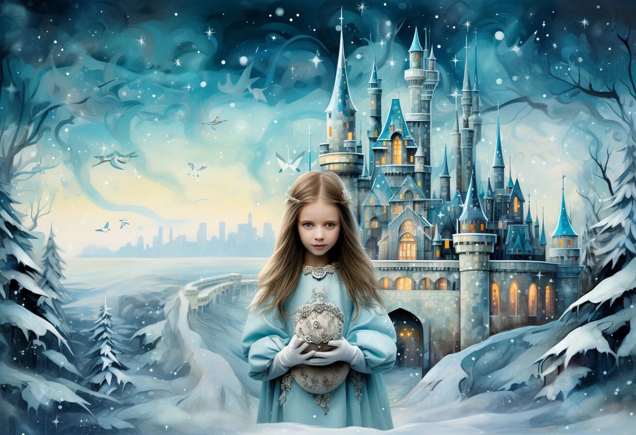 Snowy Castle Backdrops Kids Baby Photography Props Child Adult Photocall Decors Winter Snowflake Forest Background