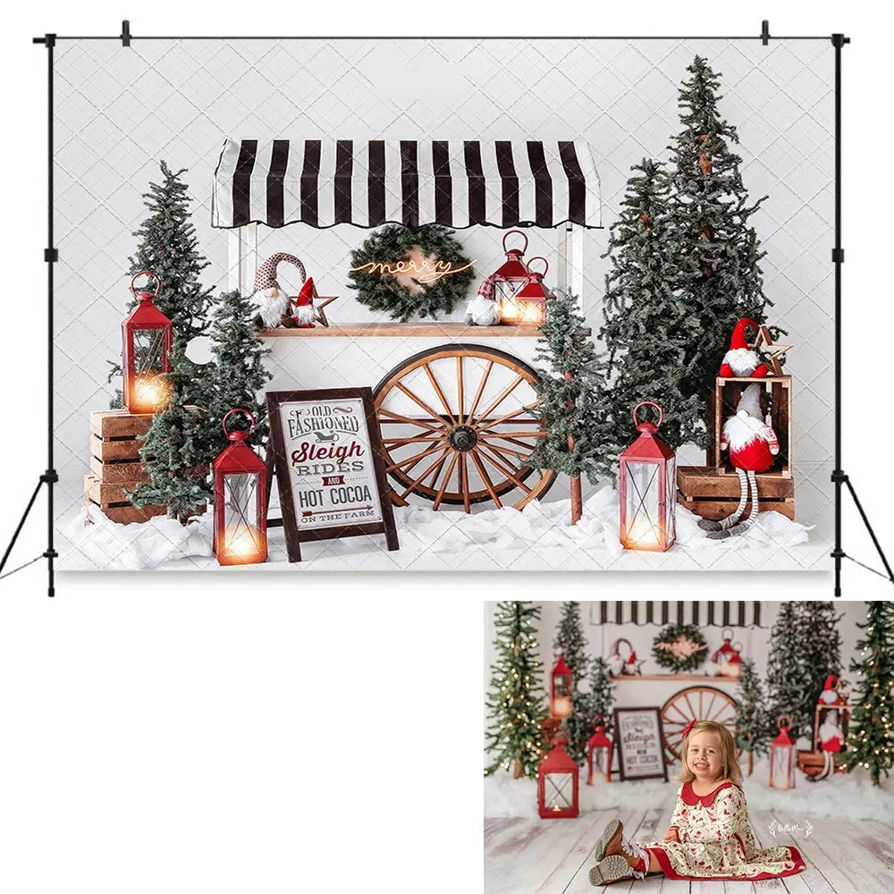 Sleigh Rides Shop Photography Backdrop Kids Baby Cake Smash Photocall Decors Christmas Tree Child Adult Photo Backgrounds