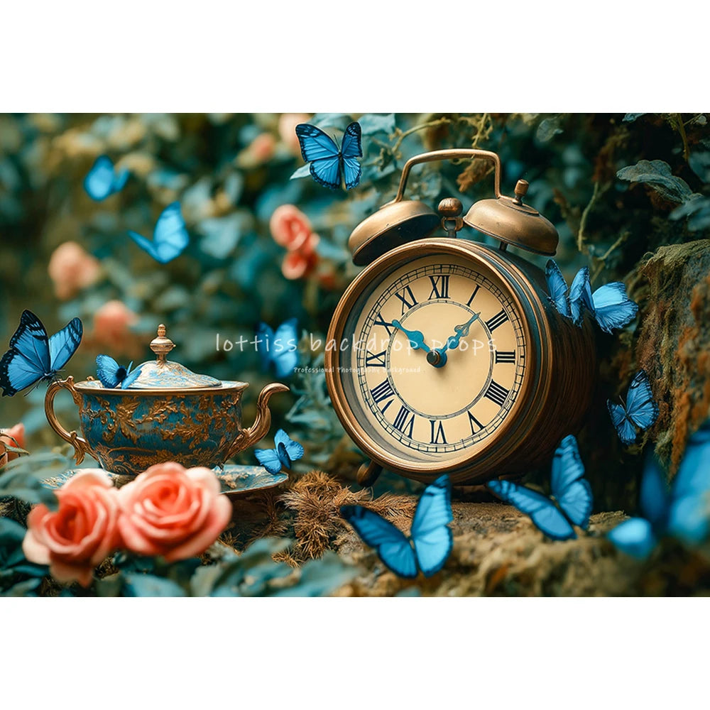 Wonderland Jungle Clock Backdrops Kids Baby Birthday Cake Smash Photocall Decors Forest Fairy Photography Backgrounds