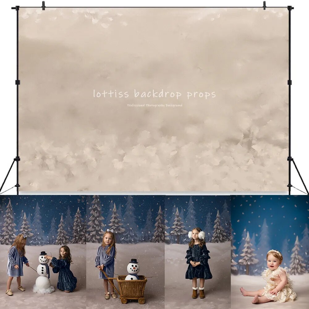 Snowy Forest Backdrops Christmas Child Adult Portrait Props Xmas Winter Snowflake Floor Trees Background For Photostudio