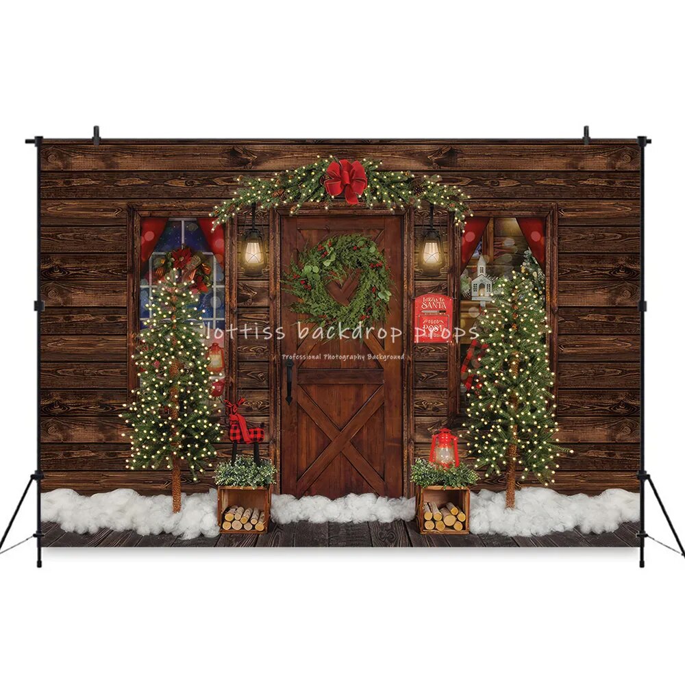 Christmas Barn Door Backdrops Kids Adult Photography Decors Baby Birthday Cake Smash Props Xmas Winter Background