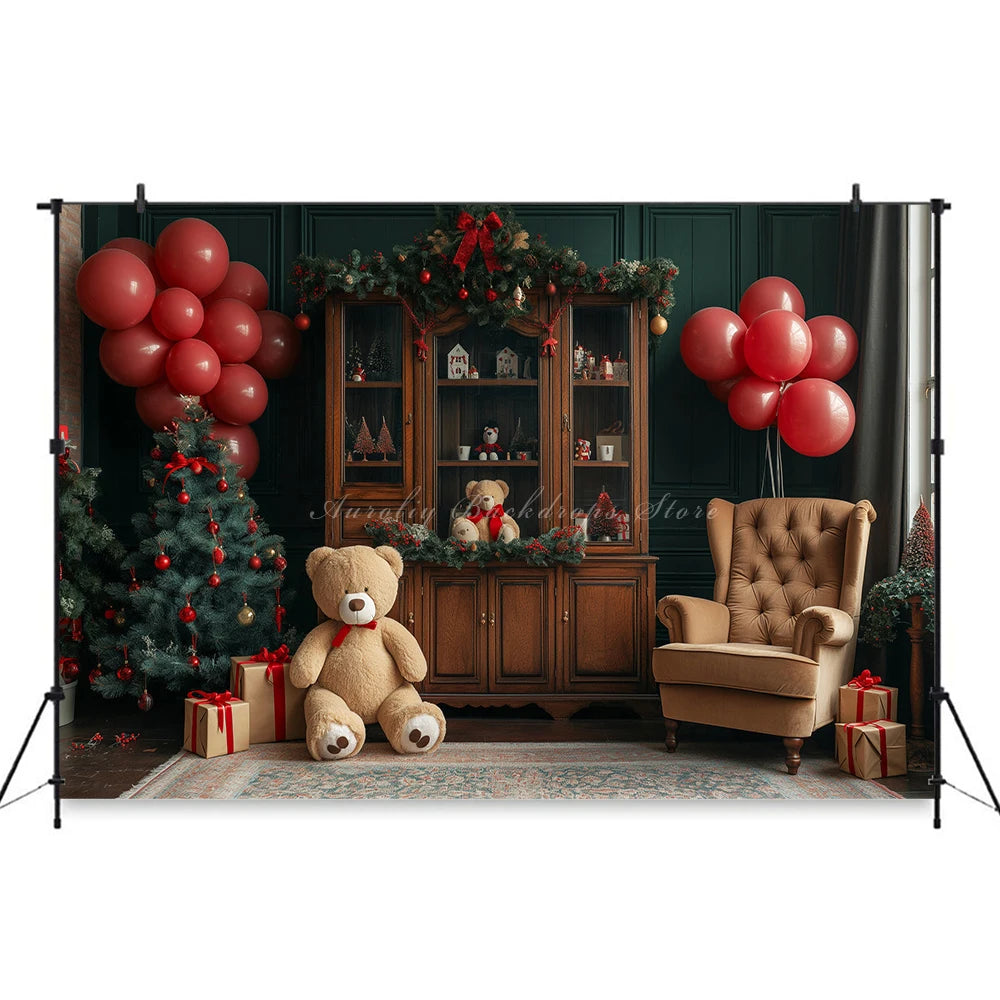 Christmas Theme Little Bear Backdrop Kids Baby Cake Smash Photography Props Fireplace Child Adult Photo Studio Backgrounds