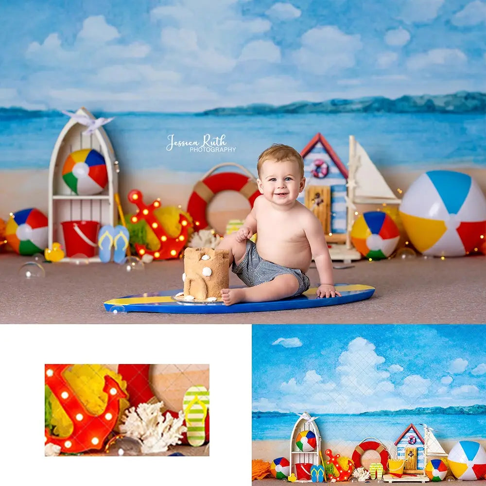 Summer Beach Day Fun Backdrop Kids Baby Cake Smash Photography Props Blue Sky Child Girls Adult Studio Backgrounds