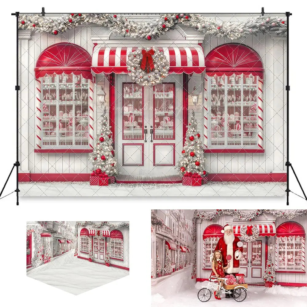 Peppermint Lane Market Christmas Backdrop Kids Baby Cake Smash Photography Props Girls Adult Birthday Studio Backgrounds