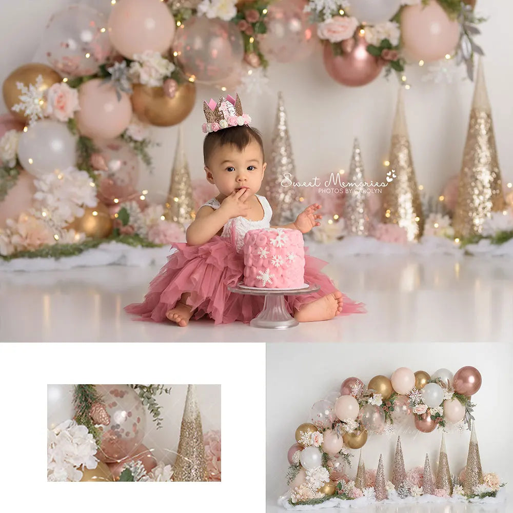 Rosegold Sparkle Delight Backdrop Kids Baby Cake Smash Photography Props Balloons Floral Child Girls Adult Studio Backgrounds