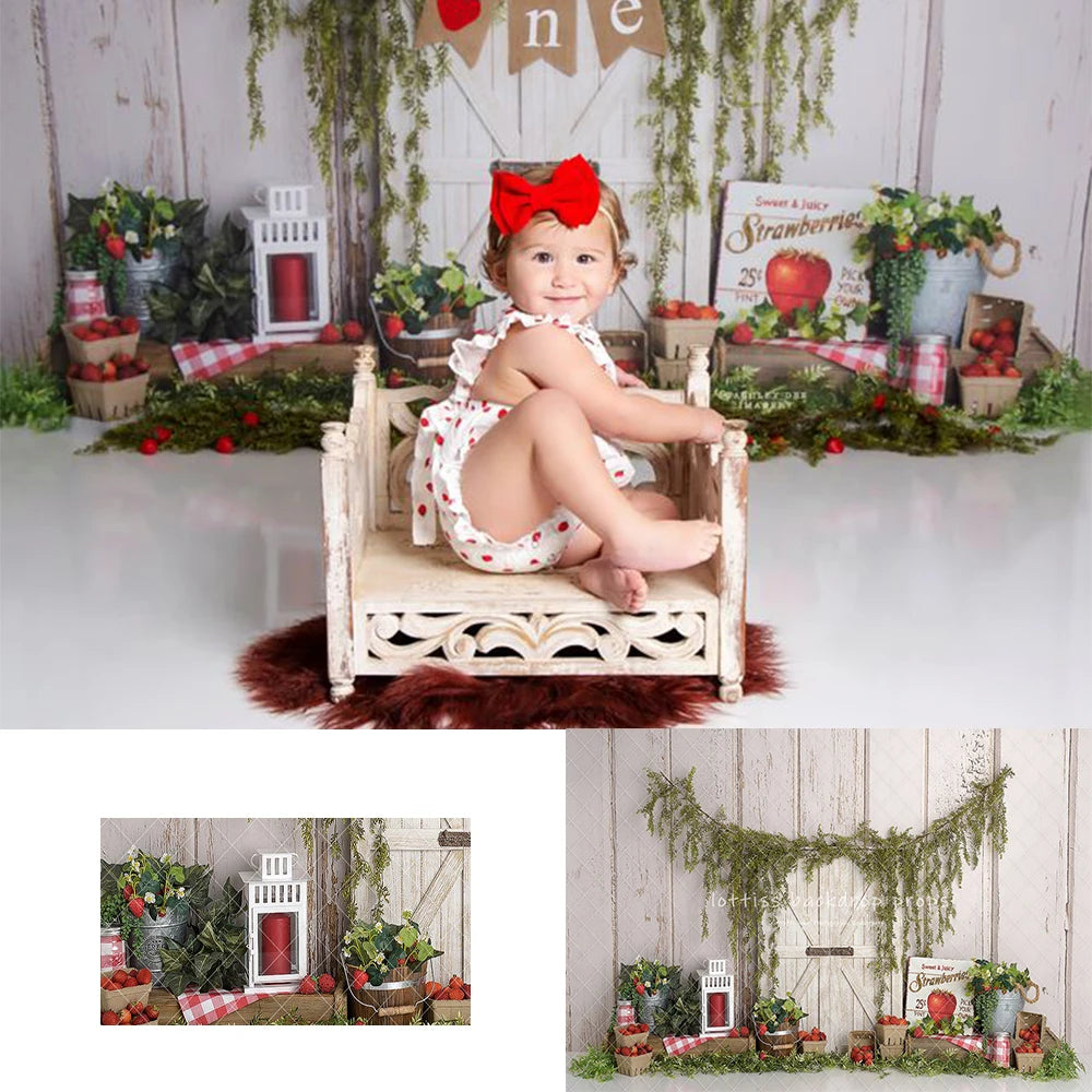 Strawberry Picking Backdrops Kids Baby Photography Child Birthday Cake Smash Garden Spring Fruits Photocall Backgrounds