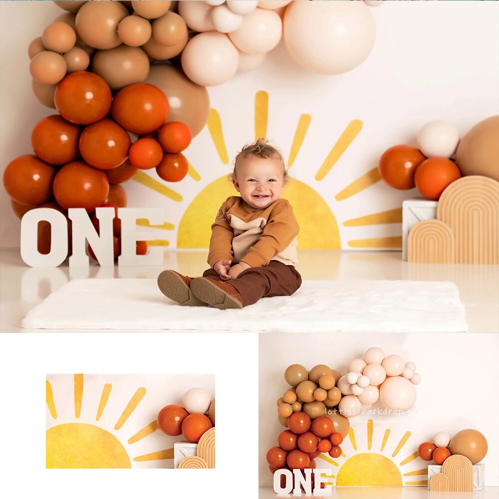 Boho First Trip Around The Sun Backdrops Girl Kids Cake Smash Photography Child Adult Photocall Balloons Decors Backgrond