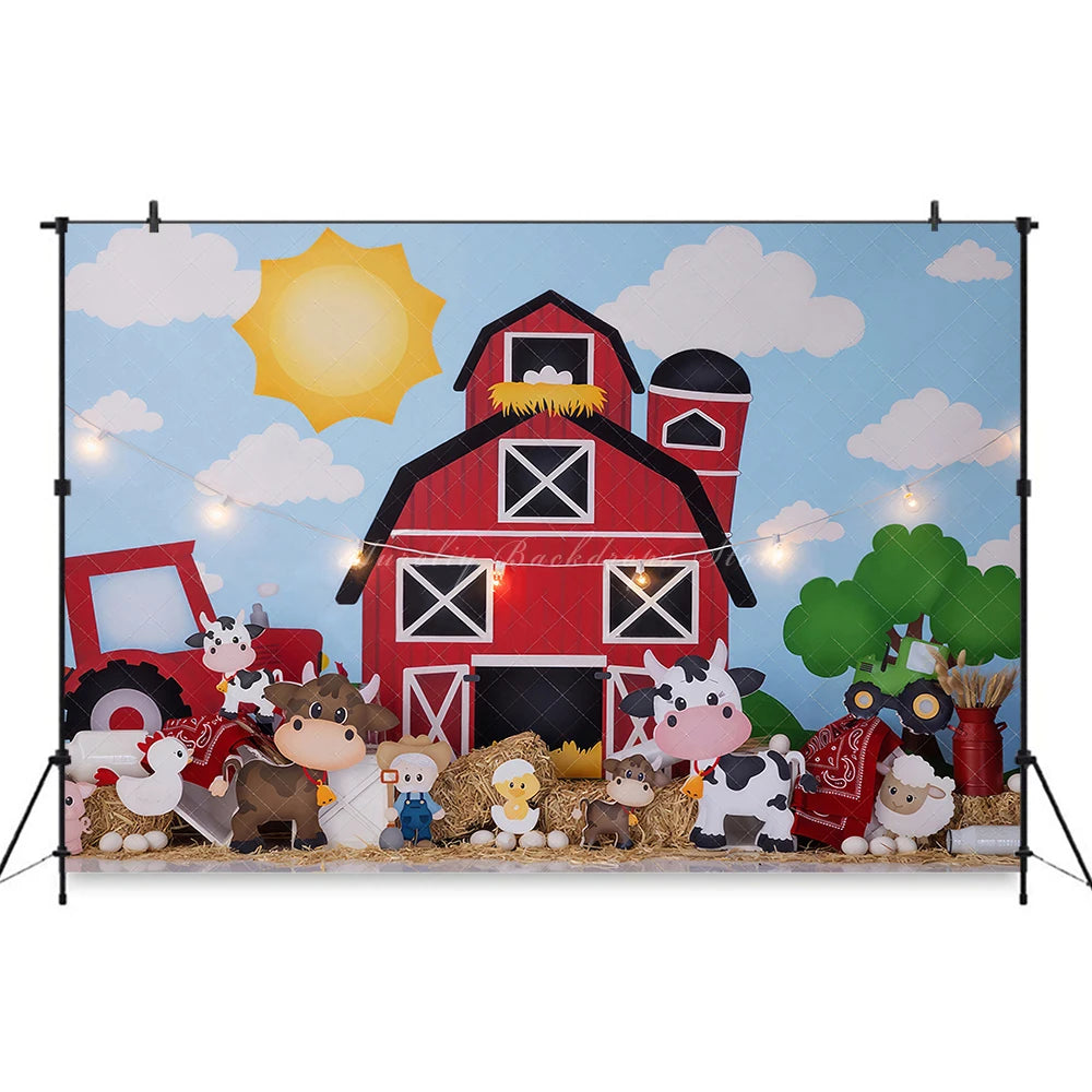 Farm Red Barn Photo Backdrop Little Animals Kids Baby Photography Props Child Birthday Party Photocall Studio Backgrounds