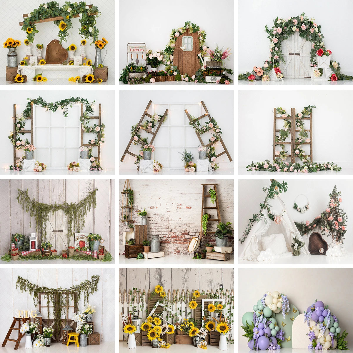 Springtime Ladder Garden Backdrops Kids Adult Photography Child Adult Photocall Cake Smash Birthday Decors Spring Backgrouds