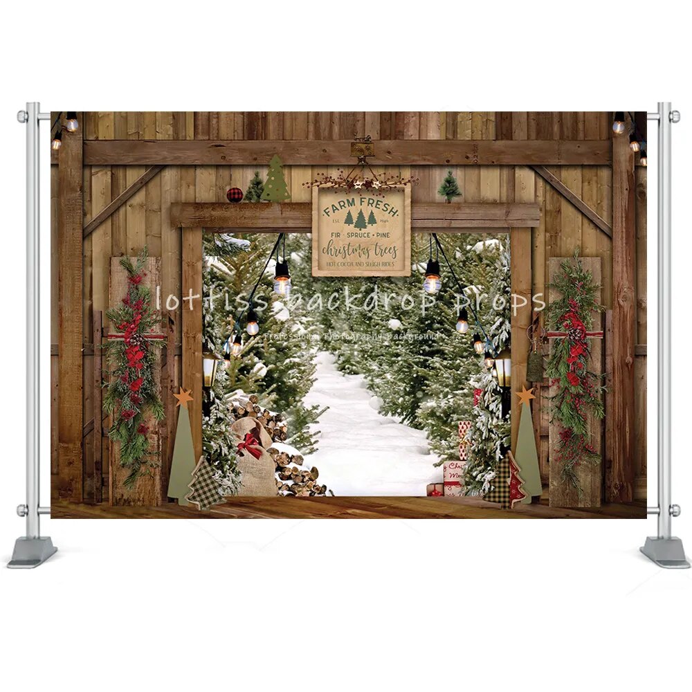 Christmas Fireplace Backdrop For Photography Xmas Wooden House Toys Trees Window Wood Floor Child Portrait Background Props