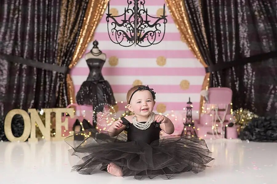 When In Paris Clothing Store Backdrops Girl Kids Cake Smash Birthday Photography Props Child Adult Photo Dress Shop Background