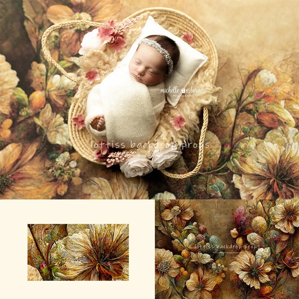 Fine Art Floral Kids Photography Backdrops Baby Child Newborn 1st Birthday Props Abstract Texture Hand Painted Flower Background