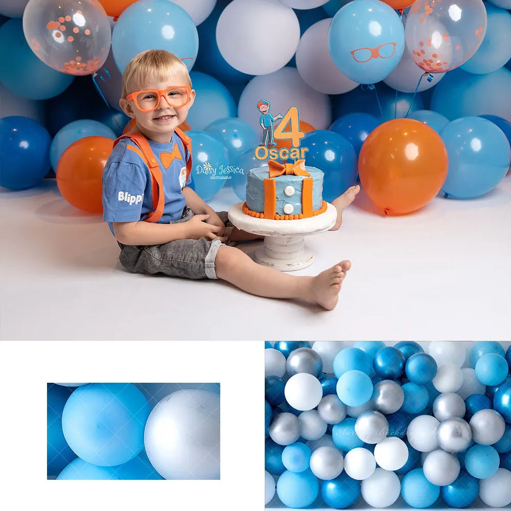 Blue Balloons Wall Backdrop Kids Baby Cake Smash Photography Props Child Boys Adult Photocall Studio Backgrounds