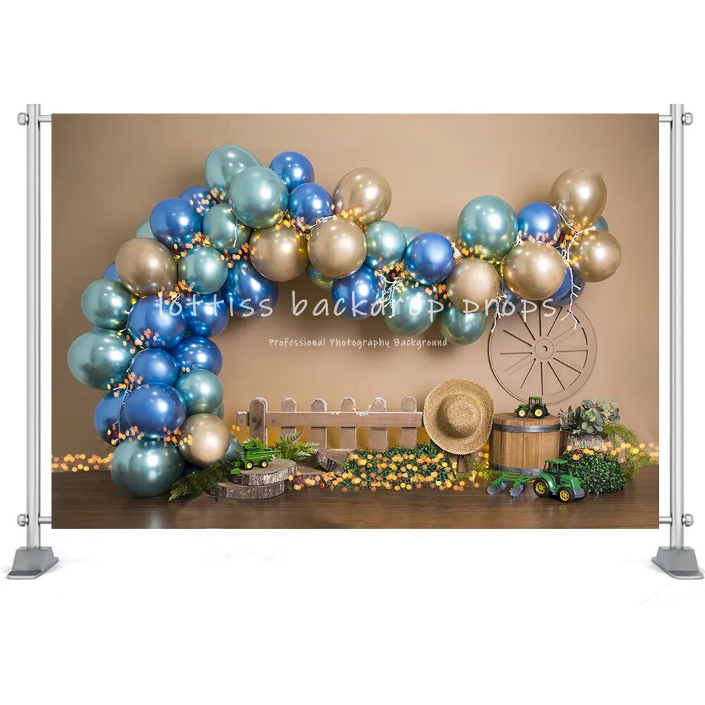 Farm Theme Kids Photography Background Old Barn Balloons Cake Smash Birthday Party Baby Newborn Artistic Backdrop Photo Studio