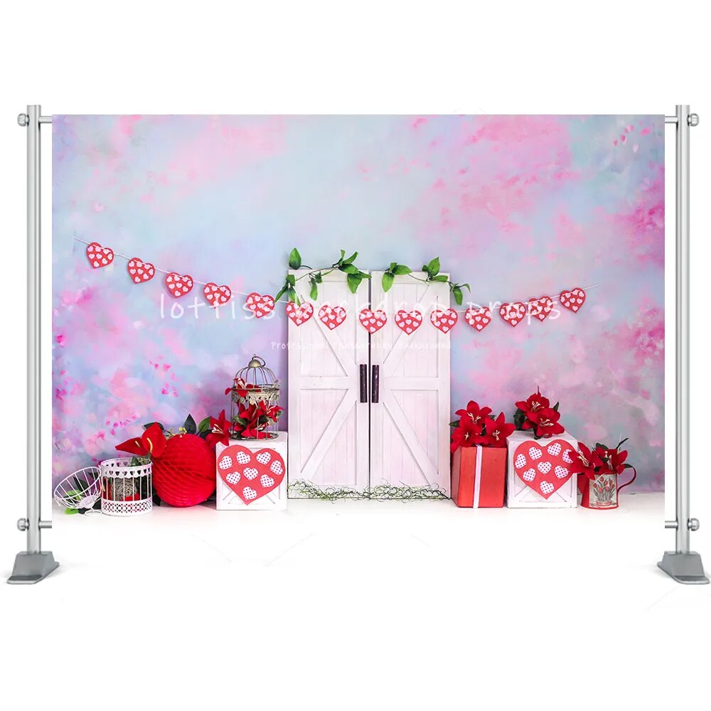 Valentine's Day Photography Backdrop Cake Smash Romantic Scenes Wedding Background Floral Red Rose Heart Love Photocall Banner