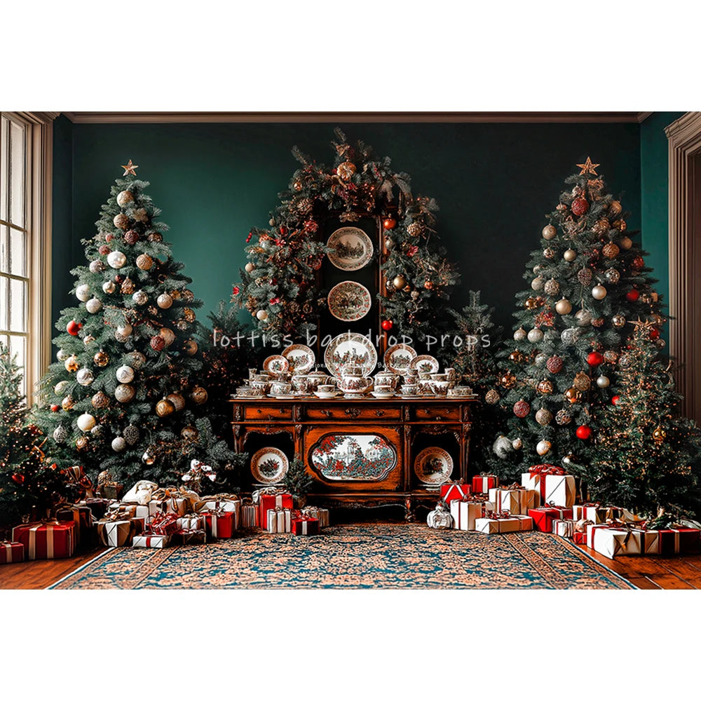 Retro Xmas Trees Room Backdrops Kids Family Photography Child Adult Photocall Christmas Kitchen Trees Backgrounds