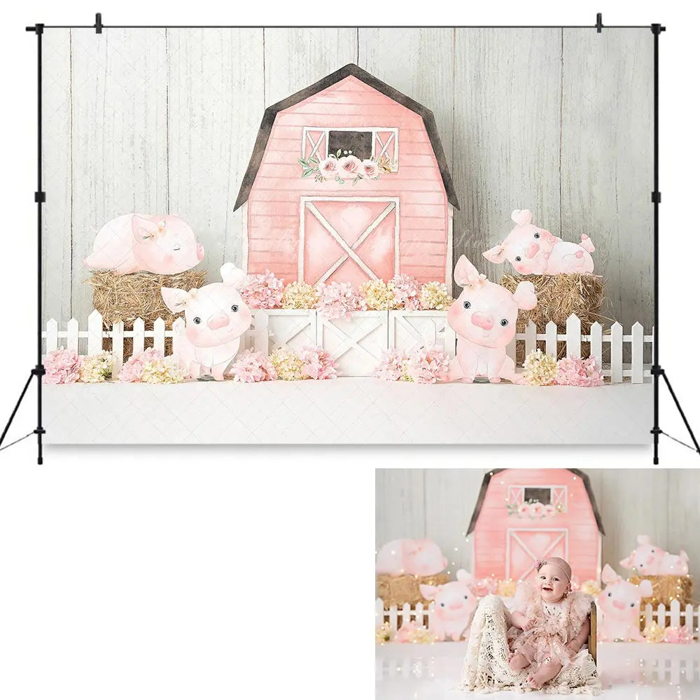 Piggy Farm Photography Backdrop Kids Baby Cake Smash Photocall Decors Pink Barn Child Girls Adult Birthday Studio Backgrounds