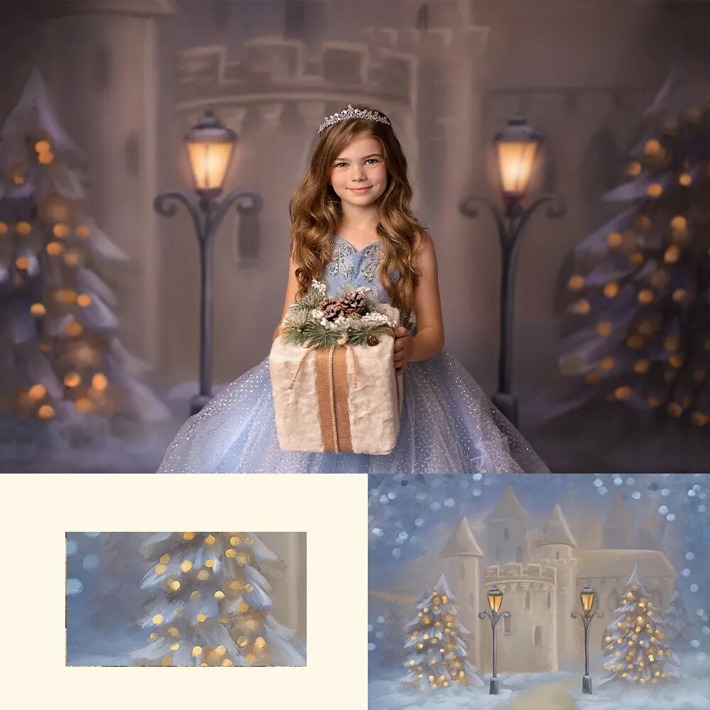 Winter Xmas Castle Backdrops Adult Kids Photography Portrait Props Baby Child Photocall Princess Christmas House Background