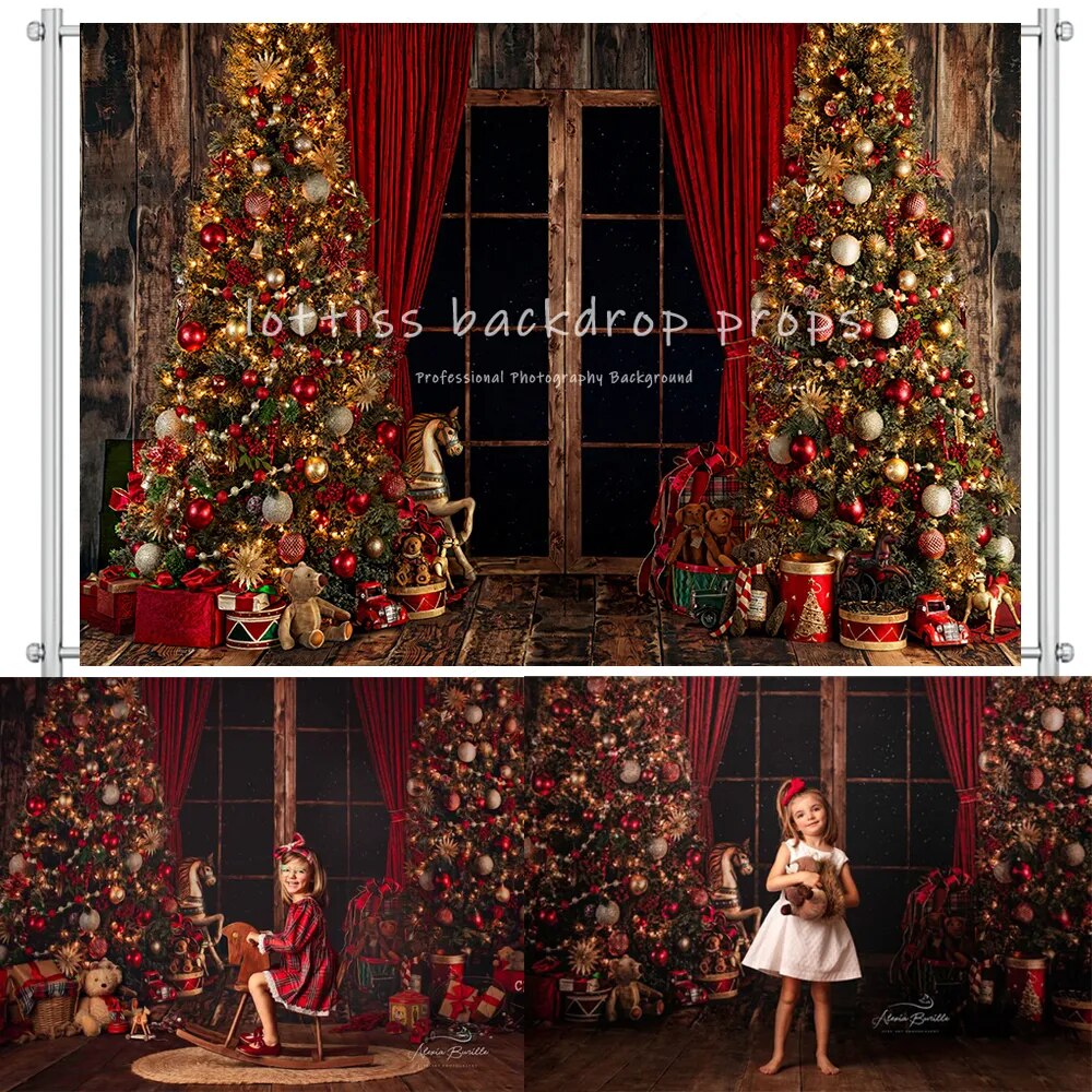 Christmas Room Backdrop Photography Fireplace Windows Toys Wreath Winter Family Party Kids Birthday Background Photo Studio