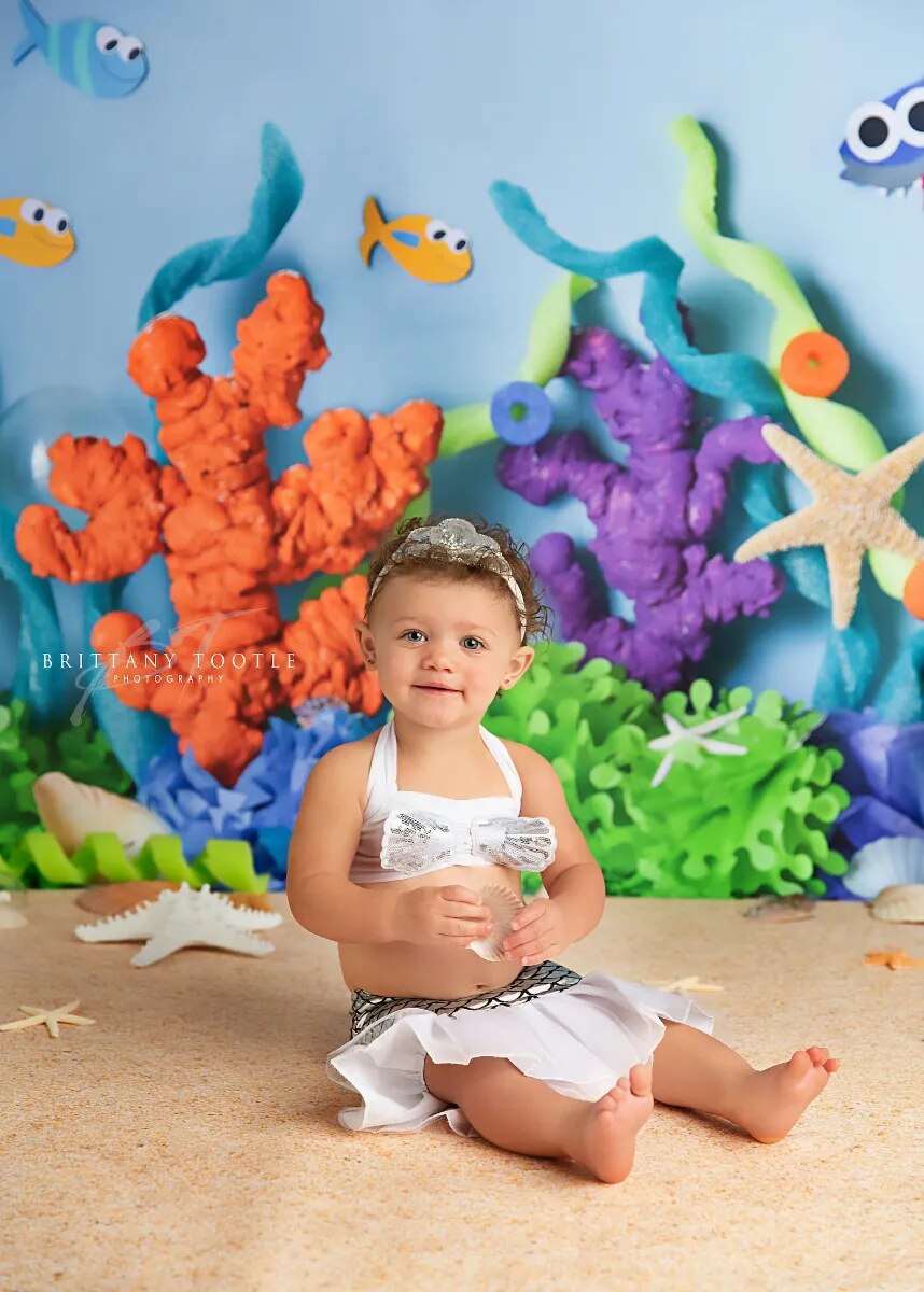 Aquarium Undersea Backdrop Photography Kids Cake Smash Child Baby Birthday Party Props Fish Shark Coral Background Photostudio