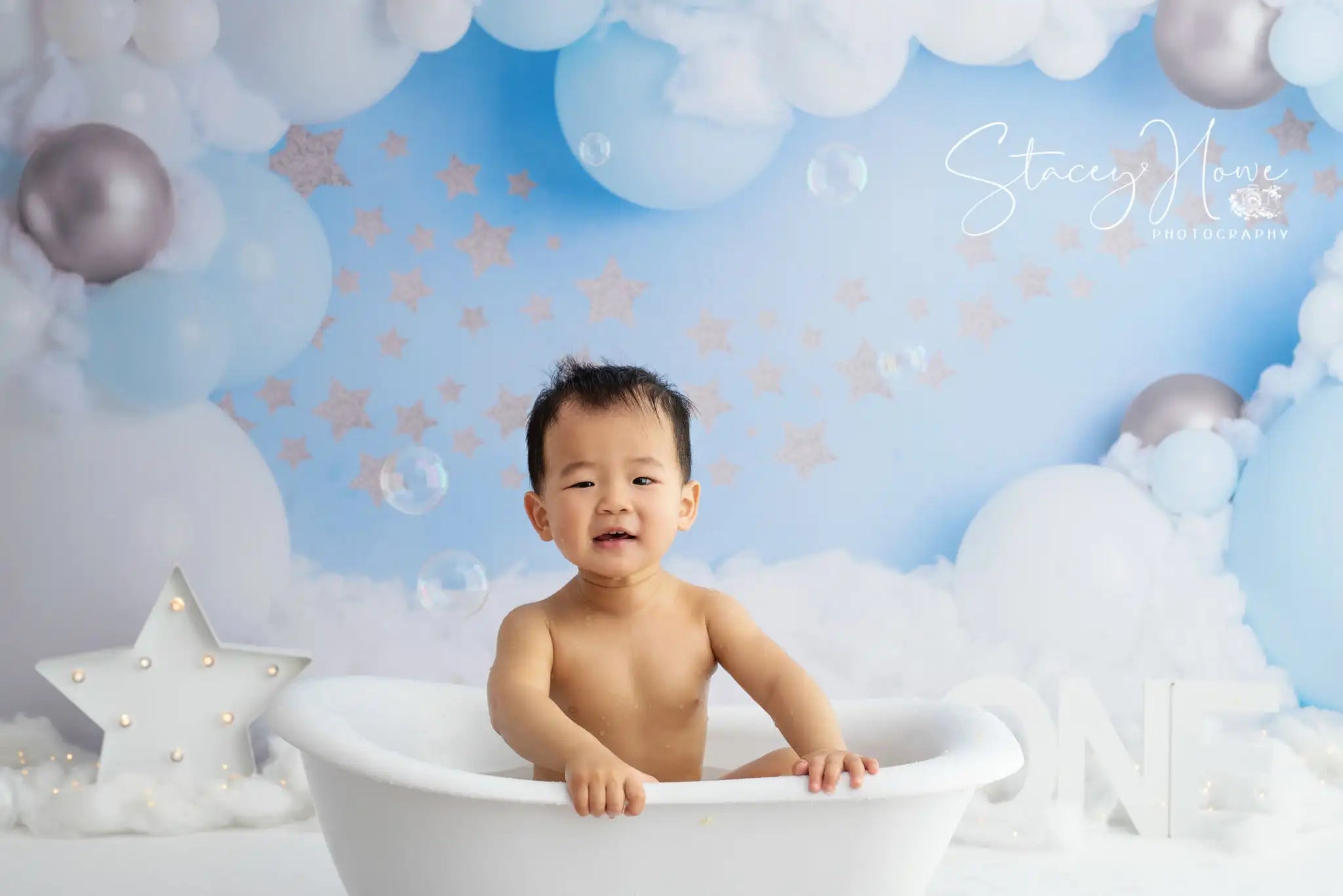 Skyblue Golden Balloons Photography Backdrops Child Boy Birthday Cake Smash Photocall Clouds Decors Backgrounds