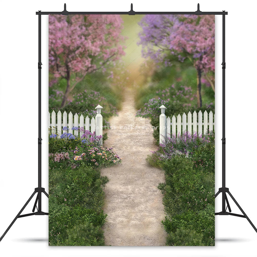 Wonderland Spring Gate Backdrops Kids Girl Photography Props Child Adult Photocall Baby Kids Photocall Floral Garden Background