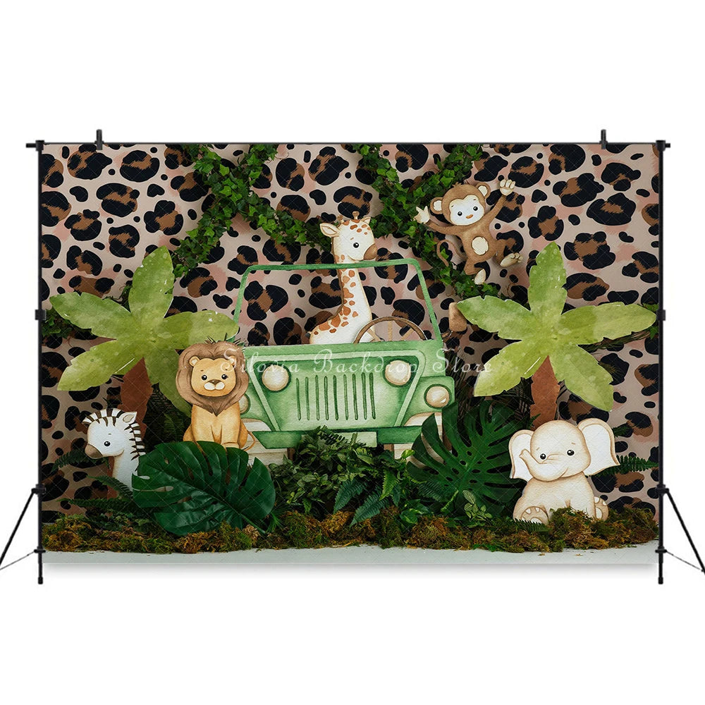 Jungle Animal Ride  Photography Backdrop Baby Jungle Safari Photo Background Birthday Cake Smash Photo Studio Props