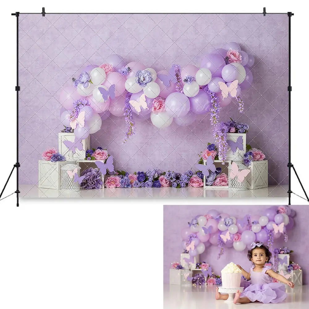 Butterfly Garden Photography Backdrop Balloon Arch Kids Baby Cake Smash Photocall Decors Child Adult Birthday Backgrounds