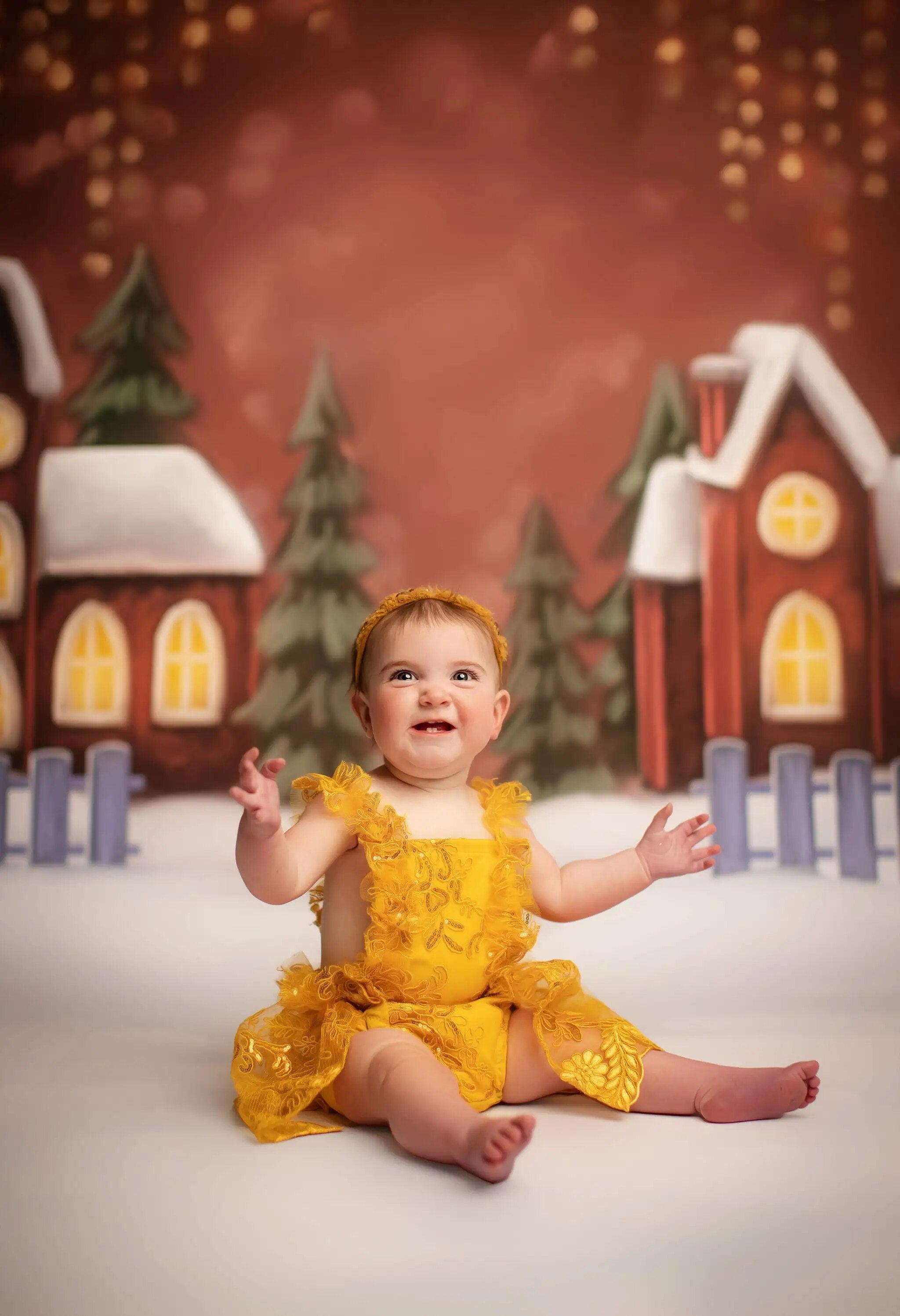 Winter Snowy Village House Backdrops Kids Adult Photography Porps Child Baby Portrait Photocall Props Xmas Snow Backgrounds