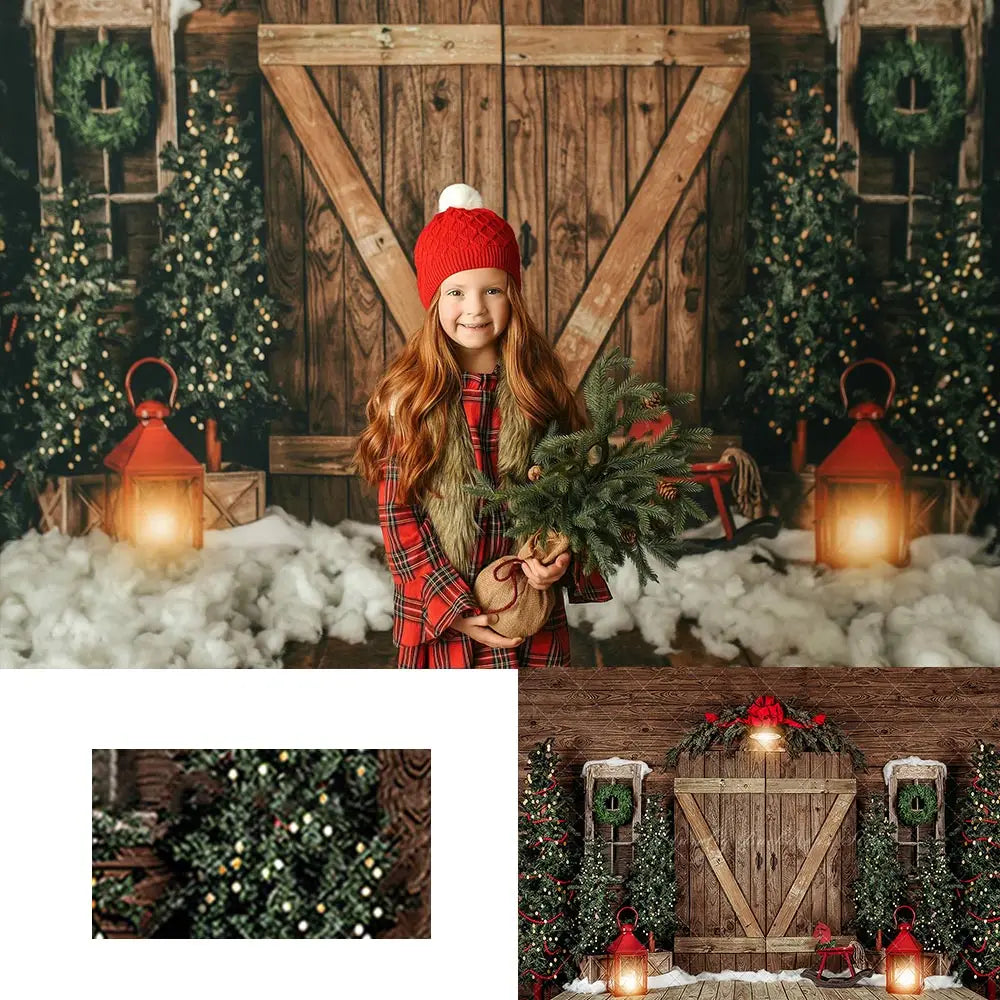 Merry Hideaway Photography Backdrop Christmas Wooden Door Kids Baby Cake Smash Photocall Decors Child Adult Birthday Backgrounds