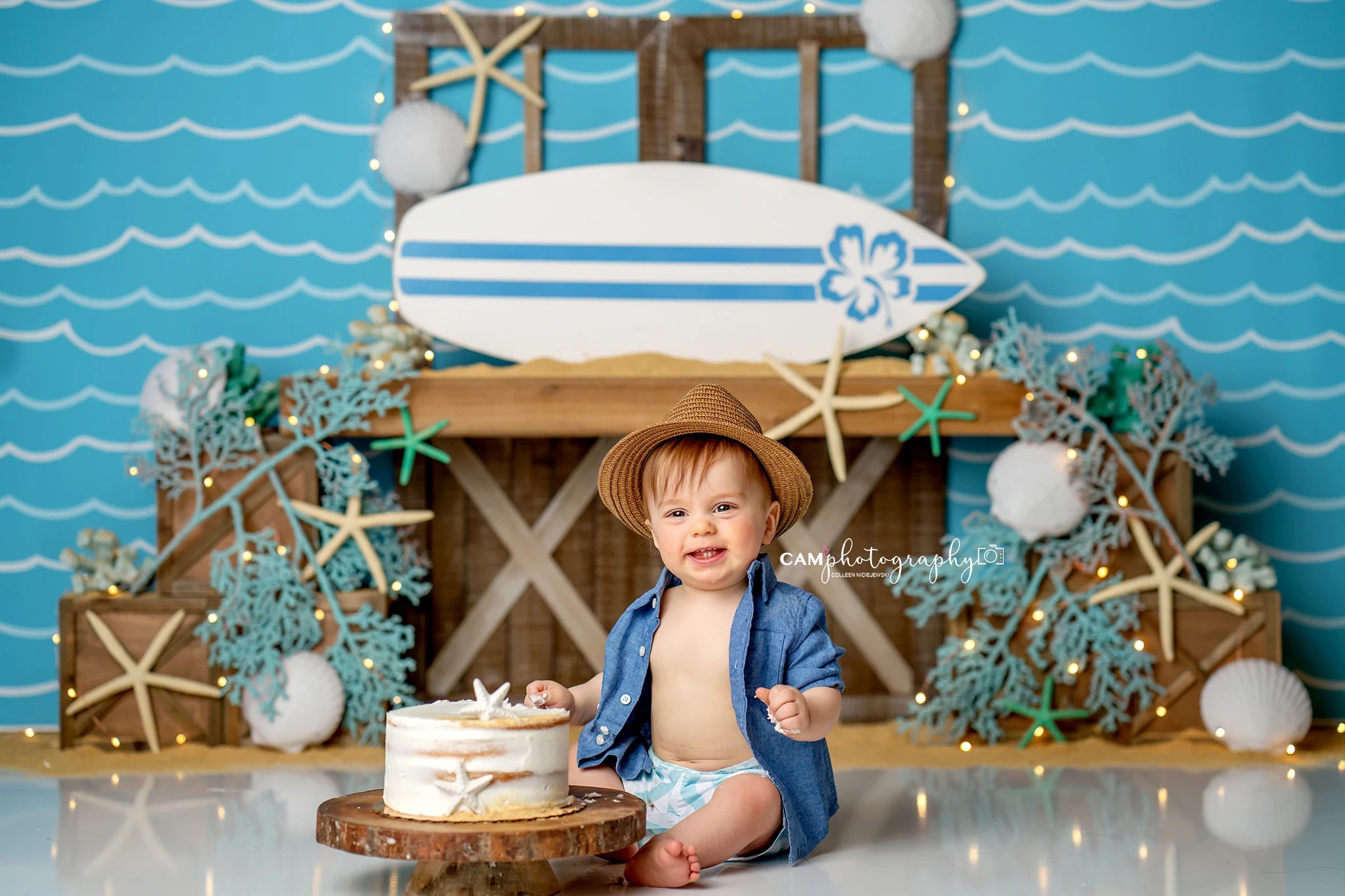 Surfboard Undersea Backdrop Kids Baby Cake Smash Photography Props Child Girls Adult Birthday Studio Backgrounds