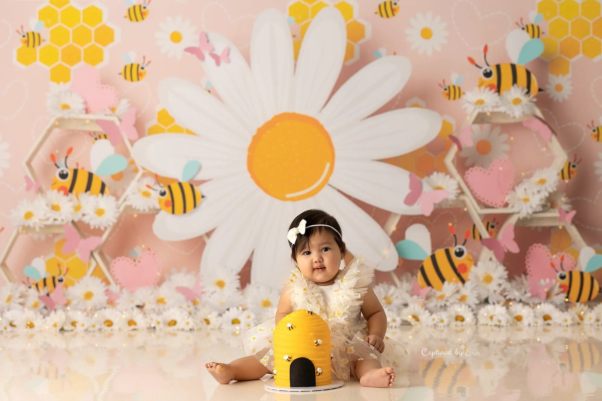 Garden Bee Backdrops Kids Baby Cake Smash Birthday Photorgaphy Props Child Adult Photocall Decors Floral Spring Background