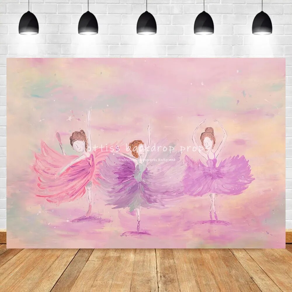 Ballerina Girl Photogrphy Backdrops Child Birthday Cakesmash Photocall Props Baby Kids Ballet Dancing Portrait Background