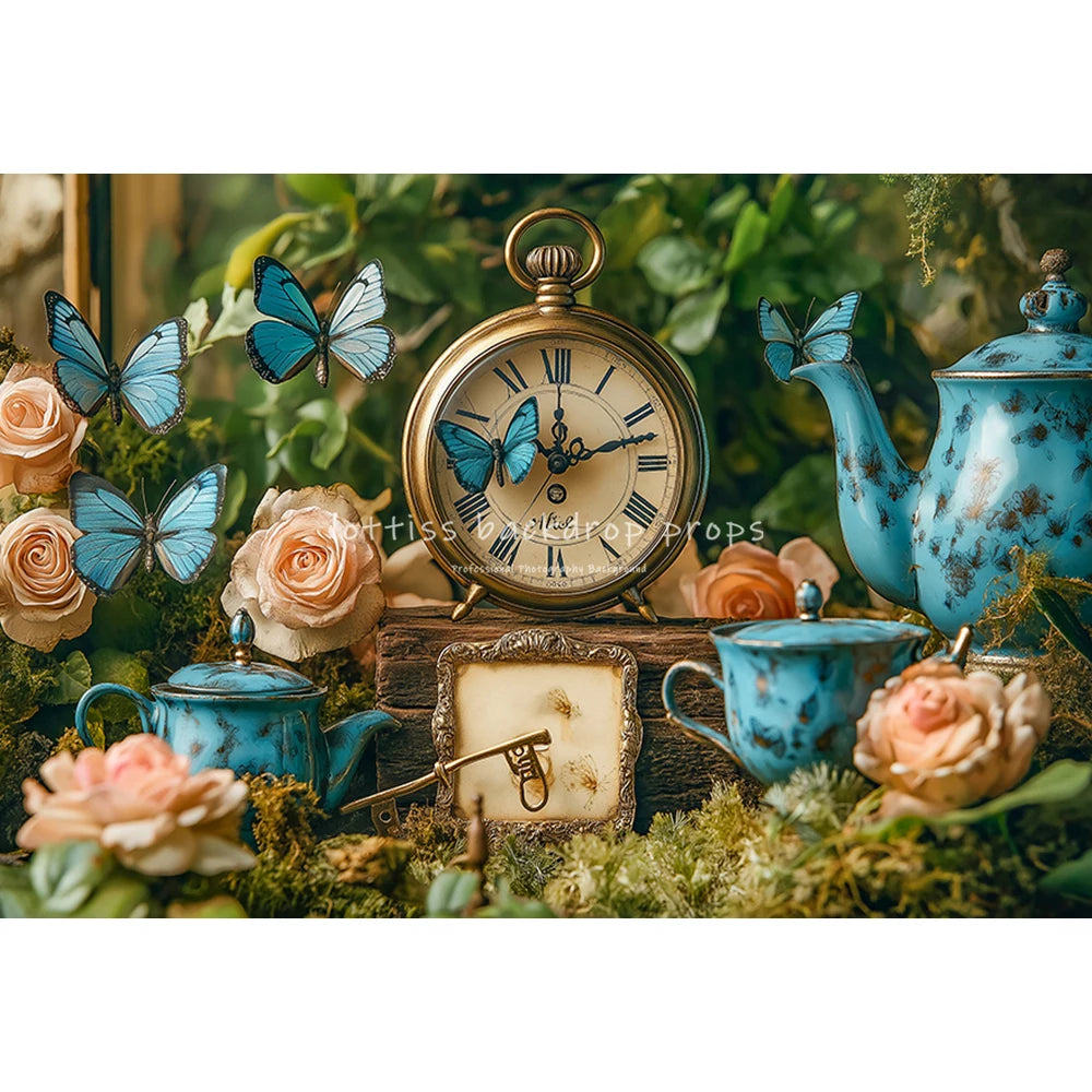 Wonderland Jungle Clock Backdrops Kids Baby Birthday Cake Smash Photocall Decors Forest Fairy Photography Backgrounds