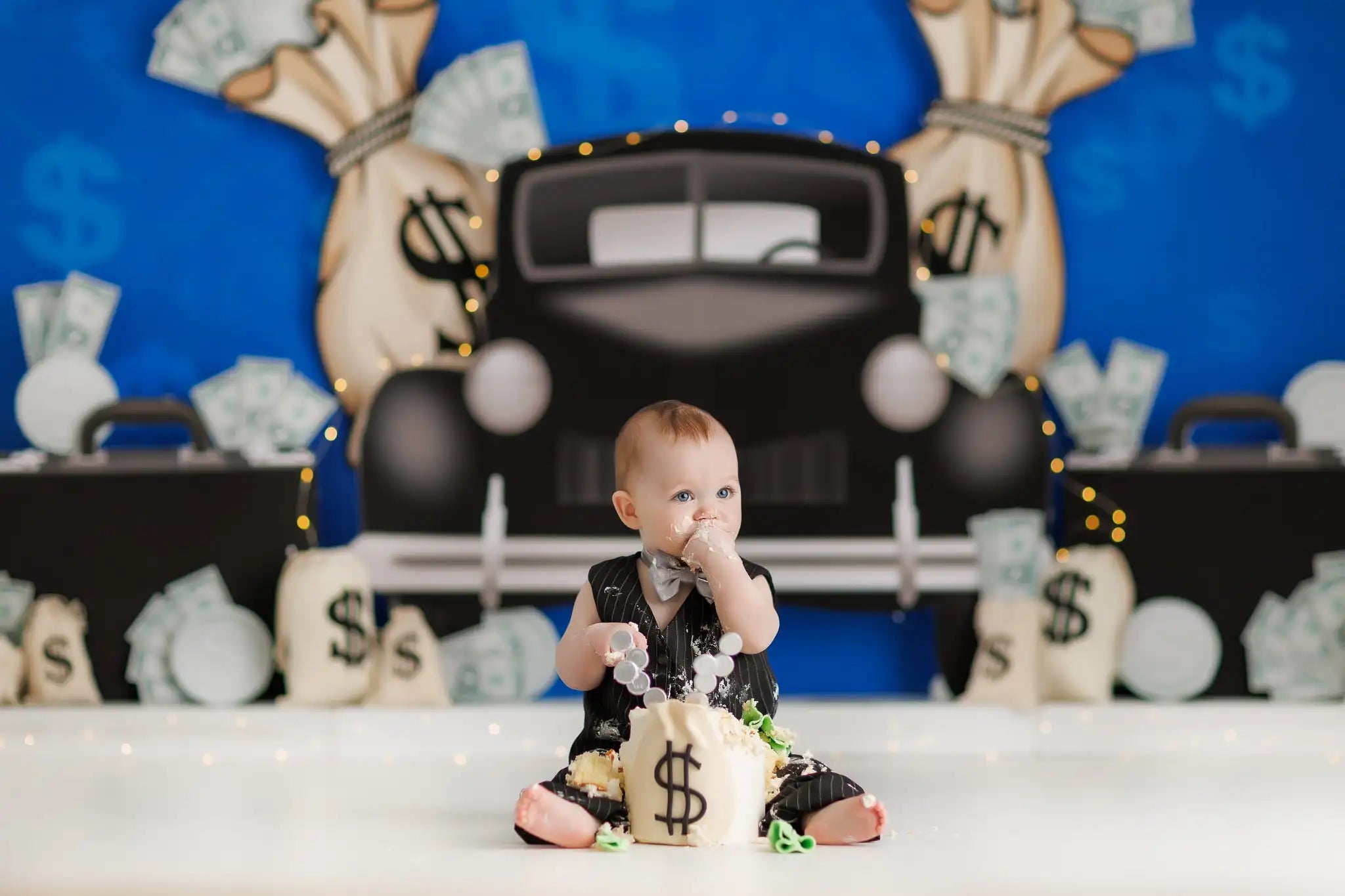 Gangster Boss Black Car and Coins Backdrop Kids Boys 1st Birthday Party Decors Child Baby Cake Smash Photography Backgrounds