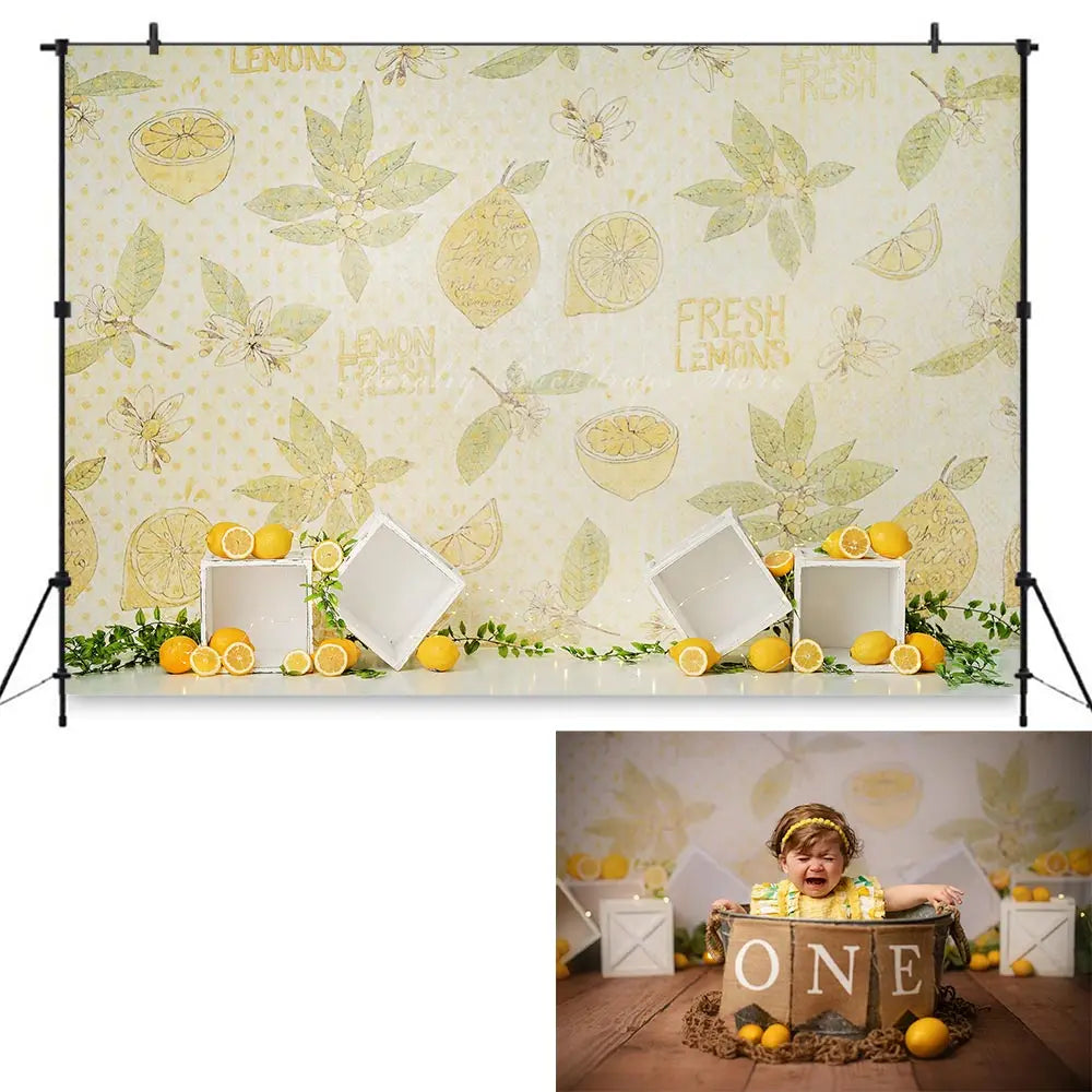 Lemon Squeezy Backdrop Kids Baby Cake Smash Photography Props Child Girls Adult 1st Birthday Photo Studio Backgrounds