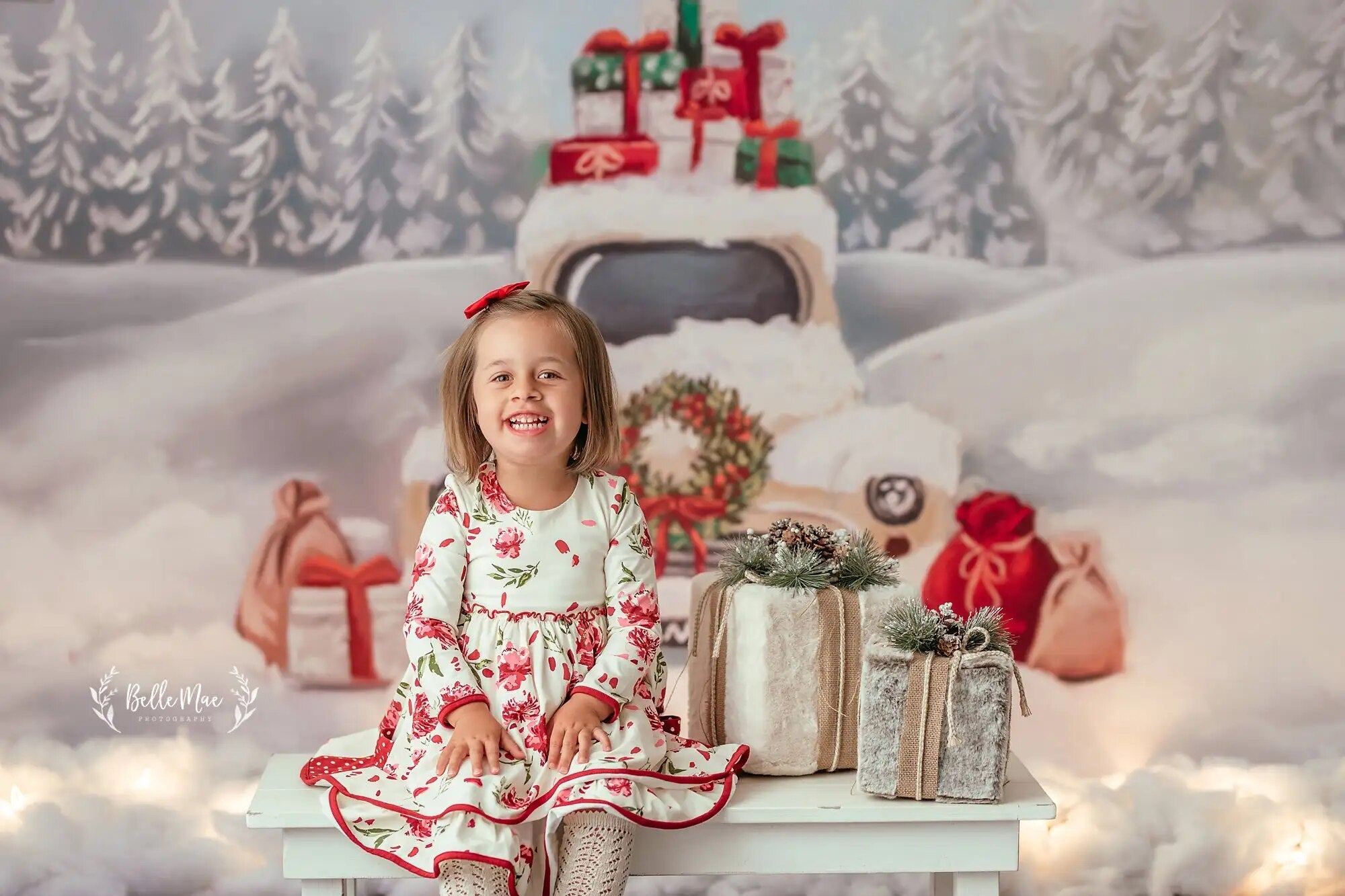 Santas Sleigh Backdrops Xmas Kids Photography Props Child Family Photocall Christmas Snowy Forest Car Background