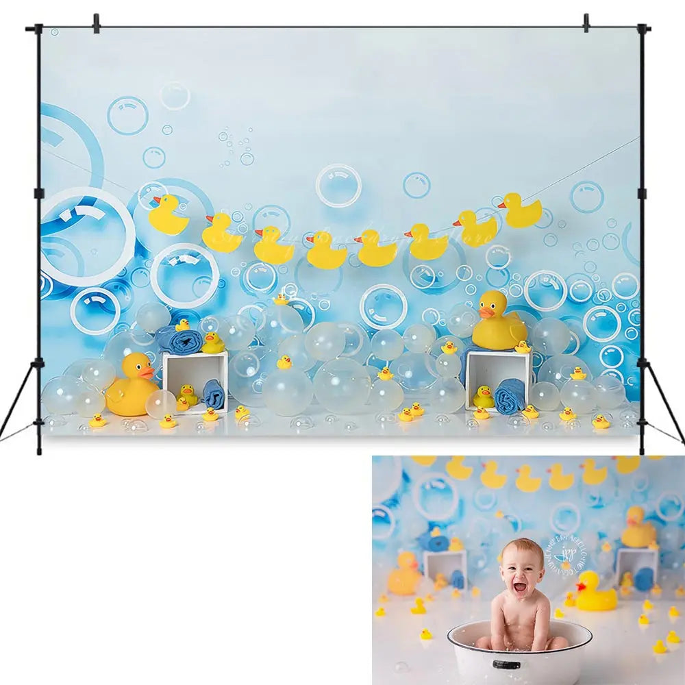 Rubber Ducky Backdrop Balloons Kids Baby Cake Smash Photography Props Child Adult Birthday Studio Backgrounds