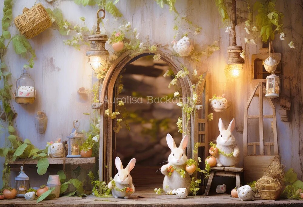 Garden Doors Backdrops Kids Baby Spring Photography Props Child Adult Girl Photocall Country Pink Rose Floral Bunny Background