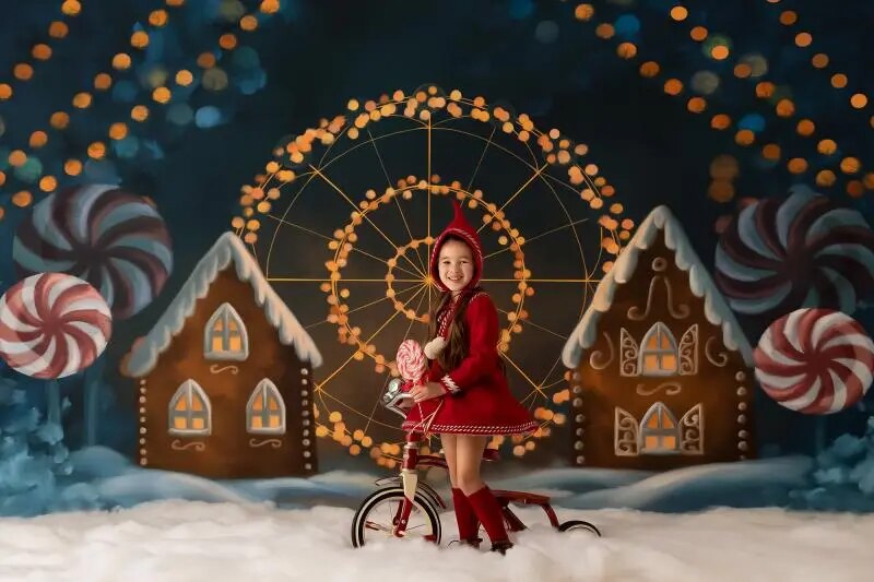 Xmas North Pole Ferris Wheel Backdrops Kids Baby Photocall Props Adult Child Cake Smash Christmas Photography Background