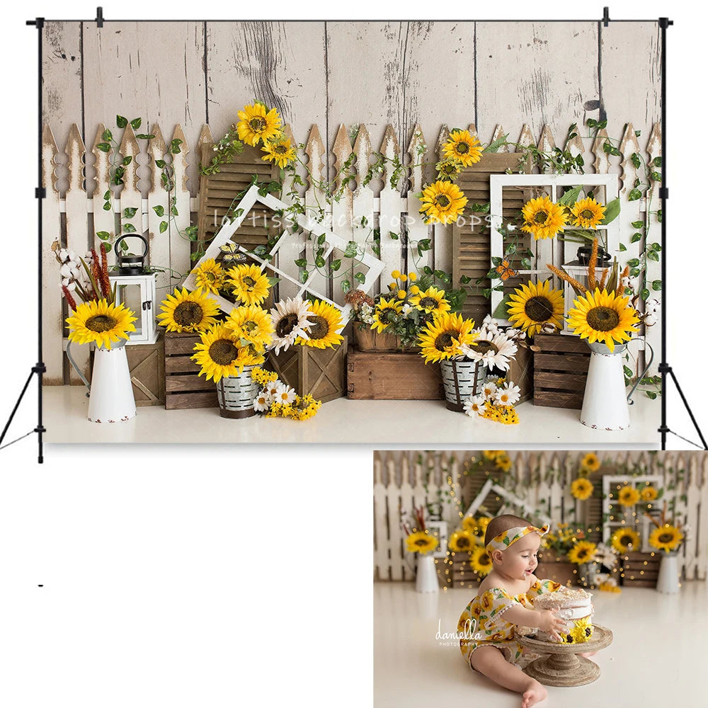 Spring Sunflower Farm Backdrops Kids Baby Photography Child Adult Photocall Decors Garden Floral Cake Smash Backgrounds