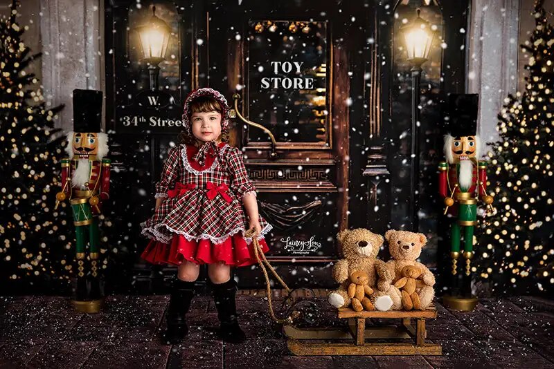 Xmas Miracle on the Street Backdrops Kids Baby Photography Props Child Adult Photocall Decors Christmas  Snowy Street Background