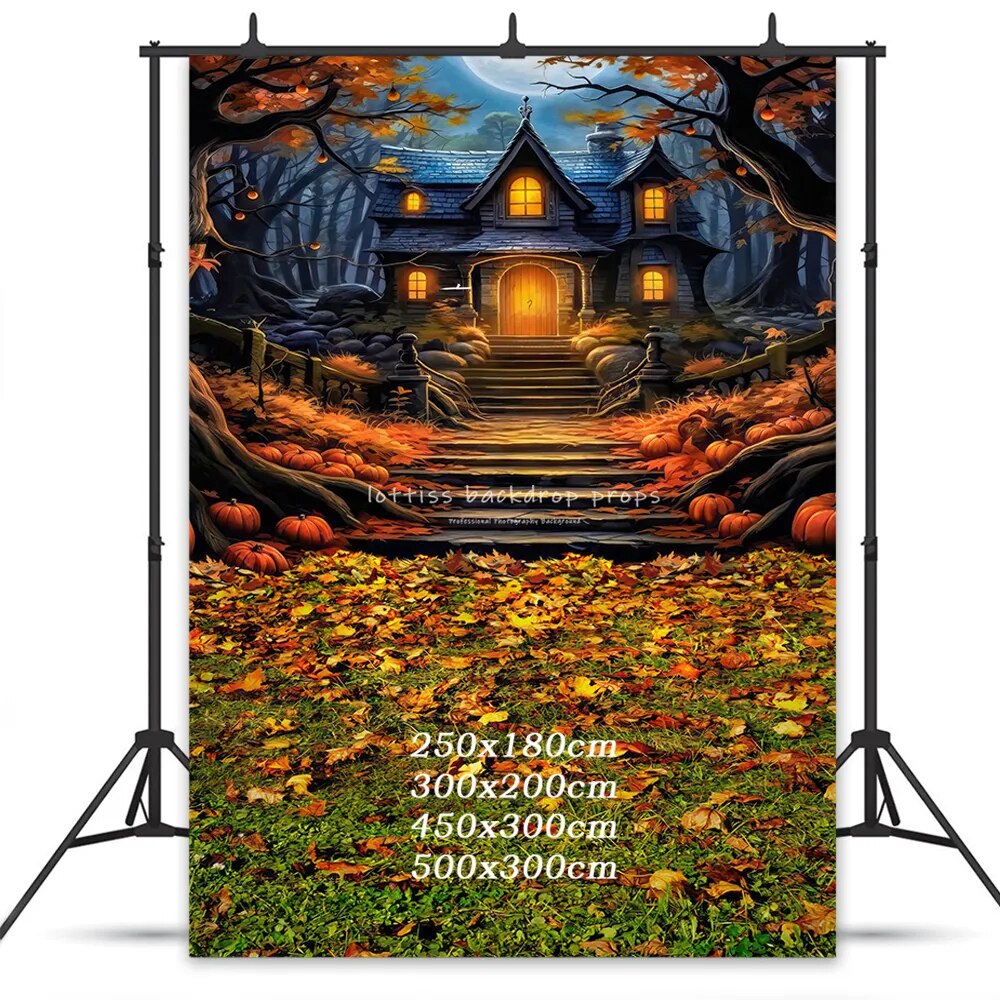 Halloween Castle Backdrops Kids Adult  Photography Props Child Baby Photocall Evil Pumpkin Lantern Background