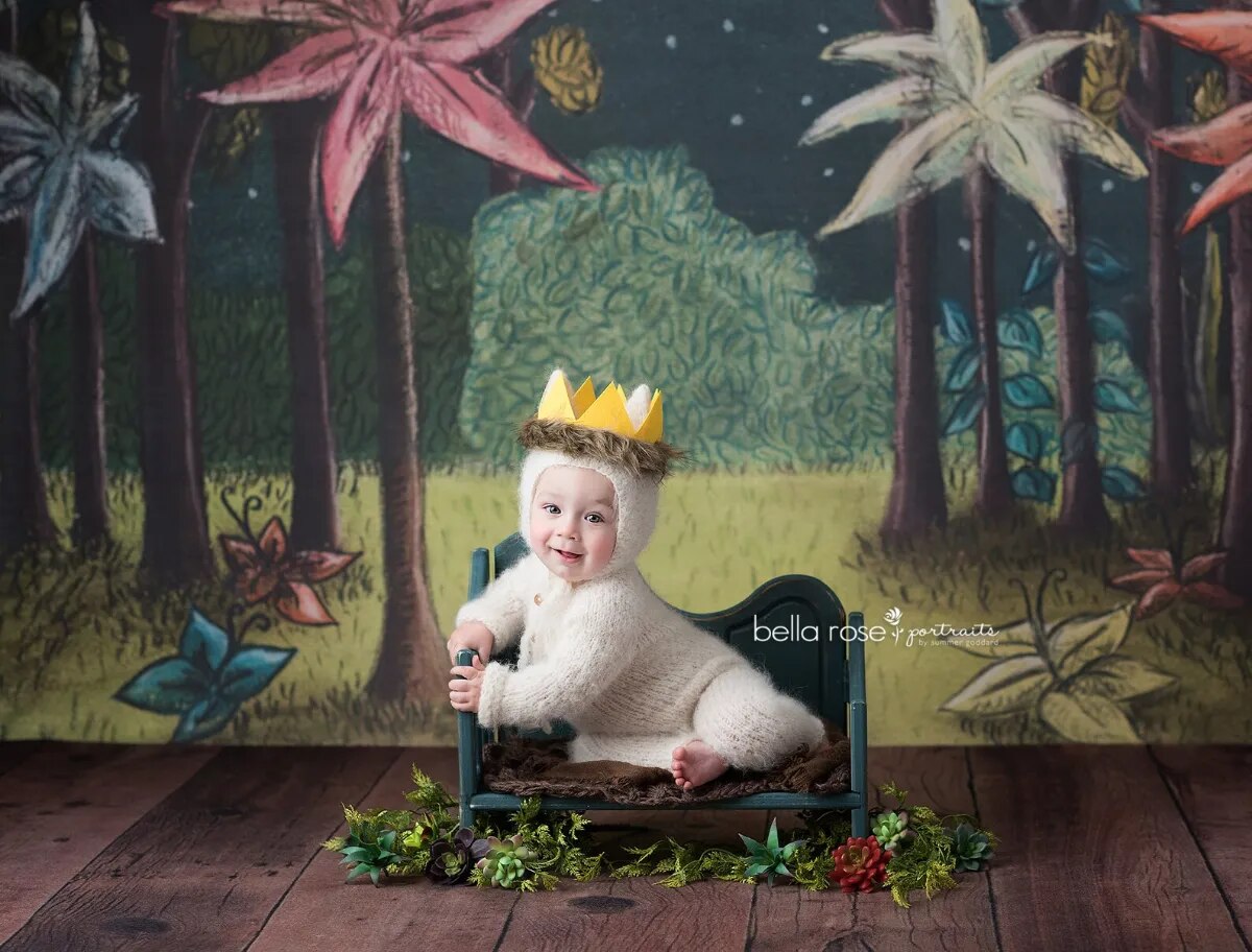 Wild Jungle Backdrops Kids Baby Cake Smash Photocall Props Forest Kings Moon Background Party Child Birthday Photostudio