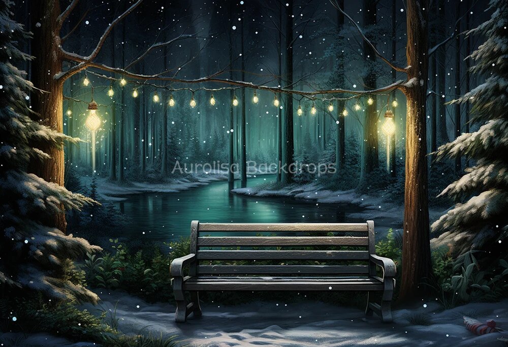 Snowy Park Chair Backdrops Kids Adult Photography Props Child Baby Photocall Decors Snowflake Winter Forest Background