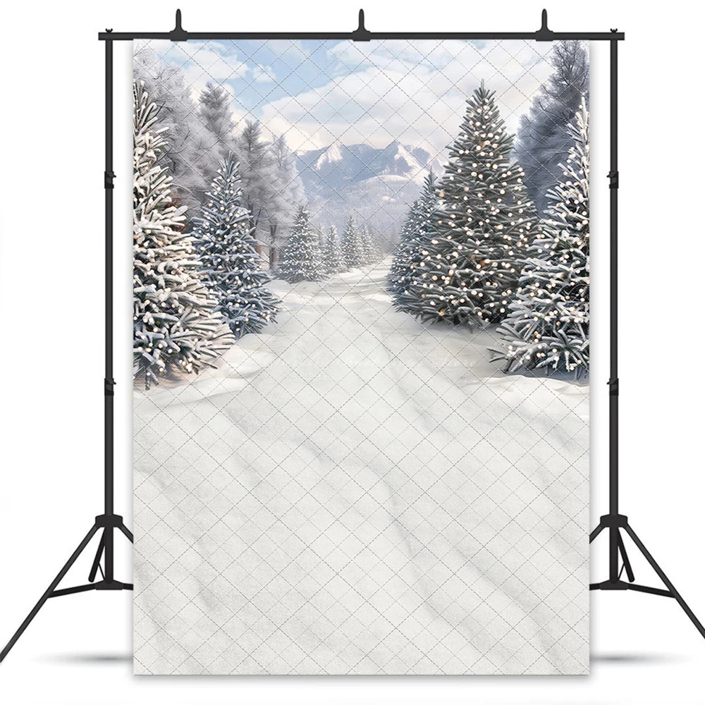 Snowy Mountain Tree Farm Backdrop Kids Baby Cake Smash Photography Props Winter Christmas Child Girls Birthday Backgrounds