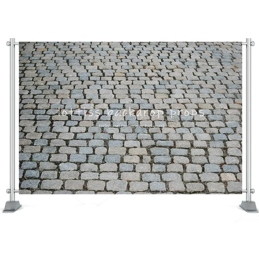 Stone Floor Backdrop Brick Road Photography Texture Design Black White Cobblestone Pavement Background Street Floor Photo Props