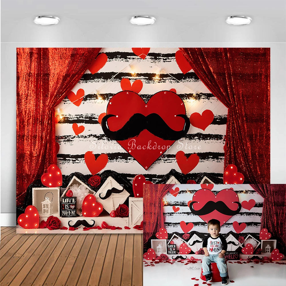 Red Heart Photography Backdrop Curtain Decoration Valentine's Day Photo Background Cloth Adult Kids Portrait Photo Studio Props