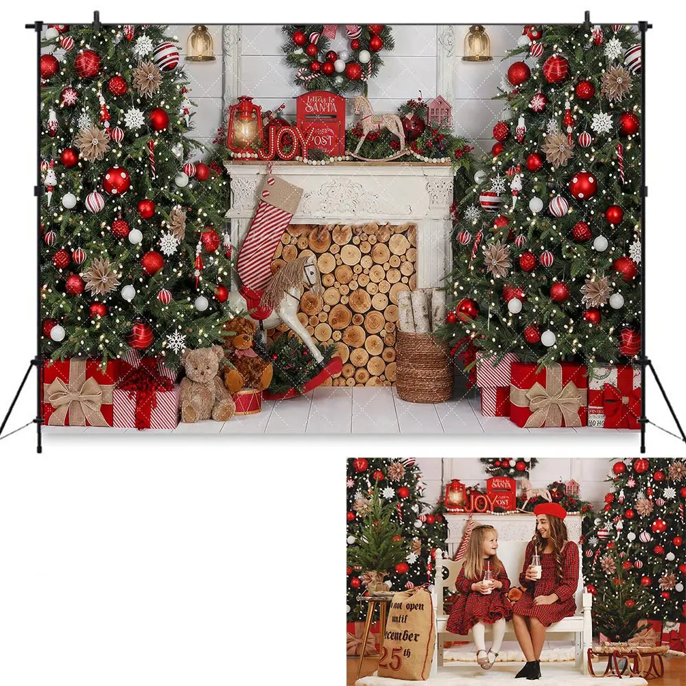 Cozy Christmas Fireplace Photography Backdro Kids Baby Cake Smash Photocall Decors Child Adult Birthday Photo Shoot Backgrounds